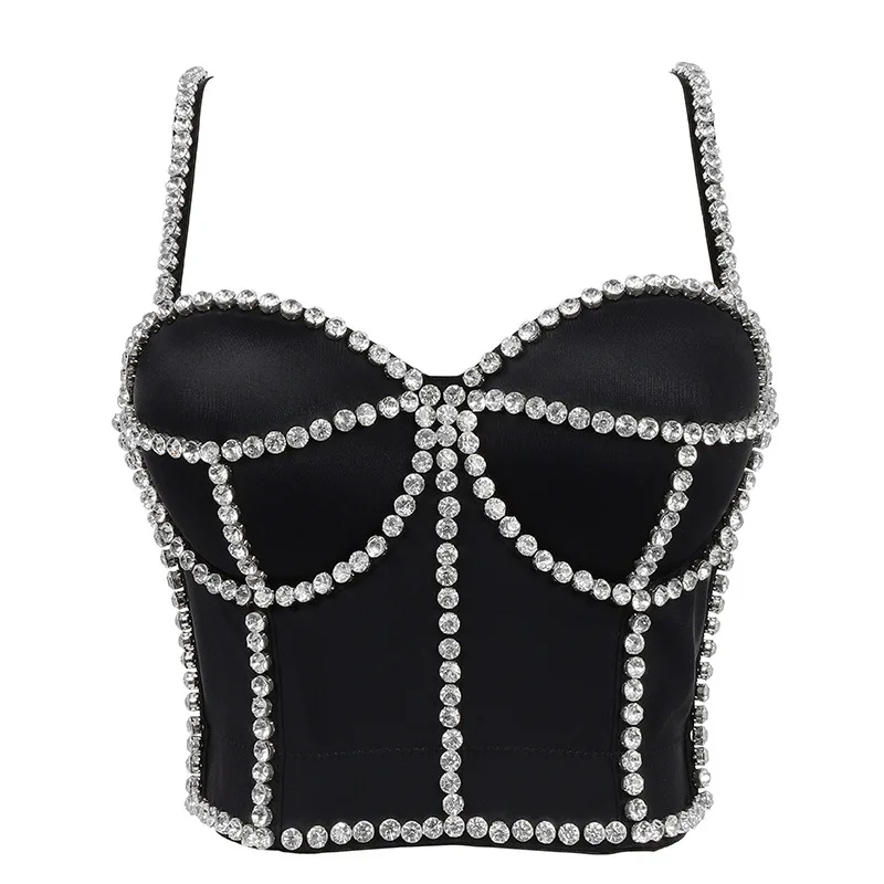 

2021 New Women Camisole Korean Fashion Diamond Beading Sexy Crop Tank Top Bustier Bra Night Club Party Performance Clothing Y782