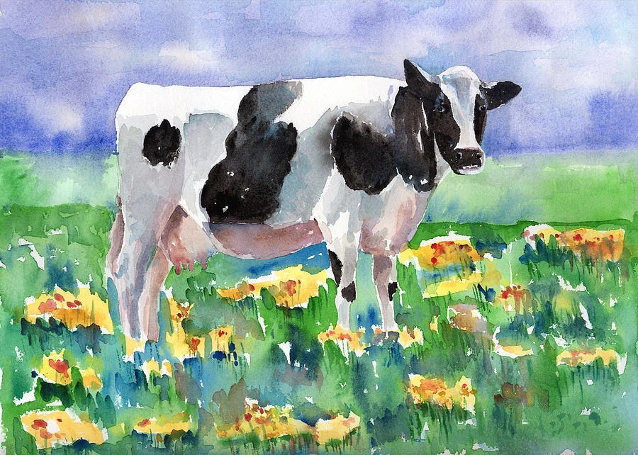 

Jmine Div 5D Watercolor Cow Flower Full Diamond Painting cross stitch kits art High Quality Animal 3D paint by diamonds