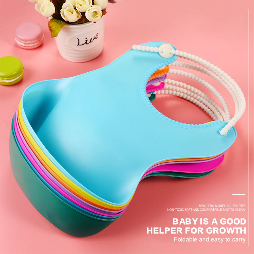 

Baby Bib Adjustable Waterproof Feeding Bib With Food Catcher Mess Free Saliva Towel Stain Odor Resistant Infant Bebe Care Tools