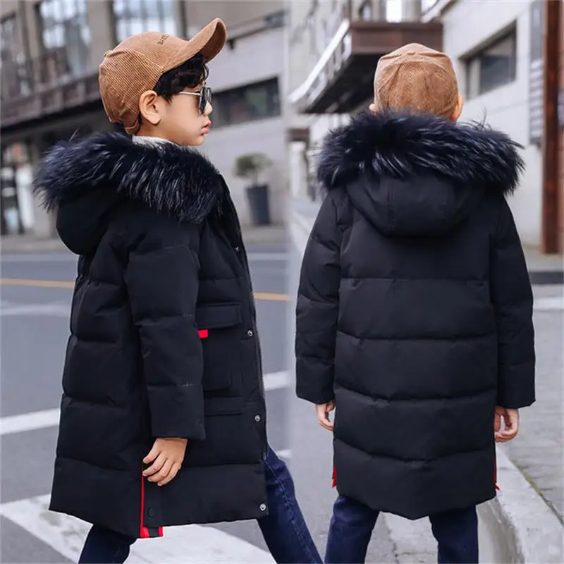 Новые пуховые пальто для мальчиков зимние длинные куртки детская верхняя одежда
