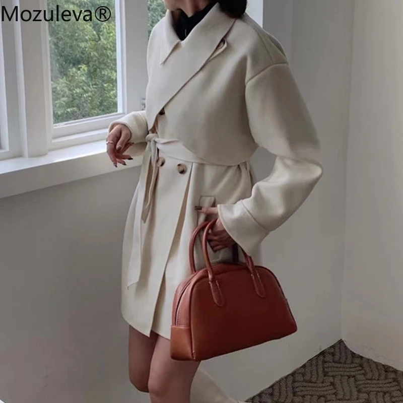 Женское шерстяное пальто на шнуровке с поясом Осень-зима | Женская одежда