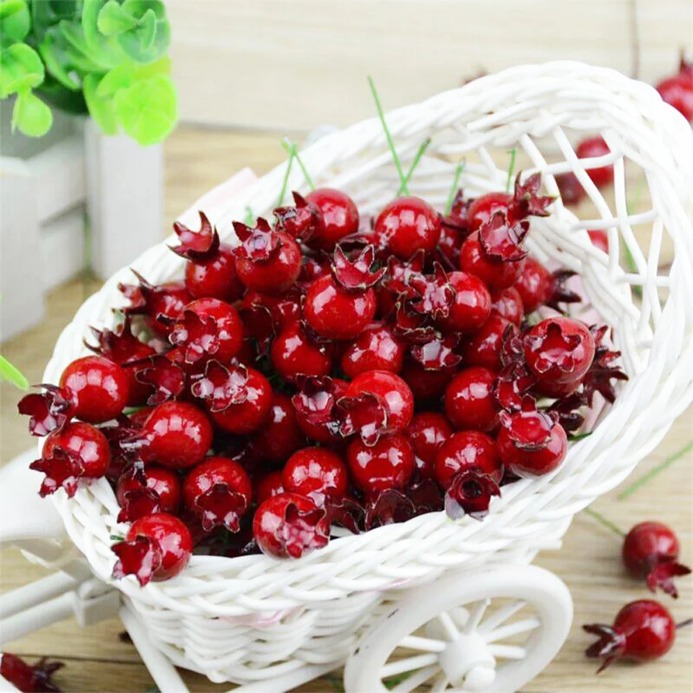 

20 Pcs Mini Artificial Plastic Pomegranate Fruit Vegetable Small Cherry Bouquet Stamen Wedding Home Christmas Flower Decorative