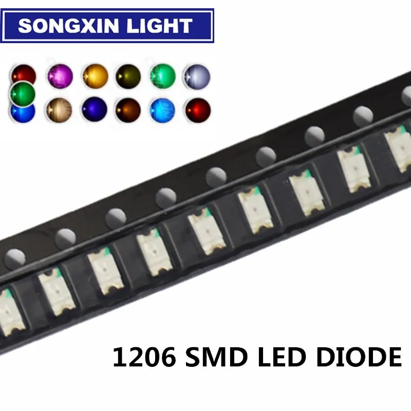 1206 SMD LED 3216 6valuesx100pcs = 600pcs красный/зеленый/синий/белый/желтый/янтарный (оранжевый)
