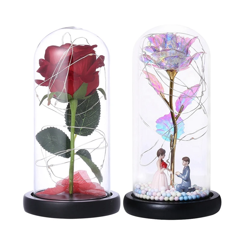 

Свадебный цветок розы с лампой, 2 шт., стеклянная крышка, украшения для пары, декоративный светильник, A & B