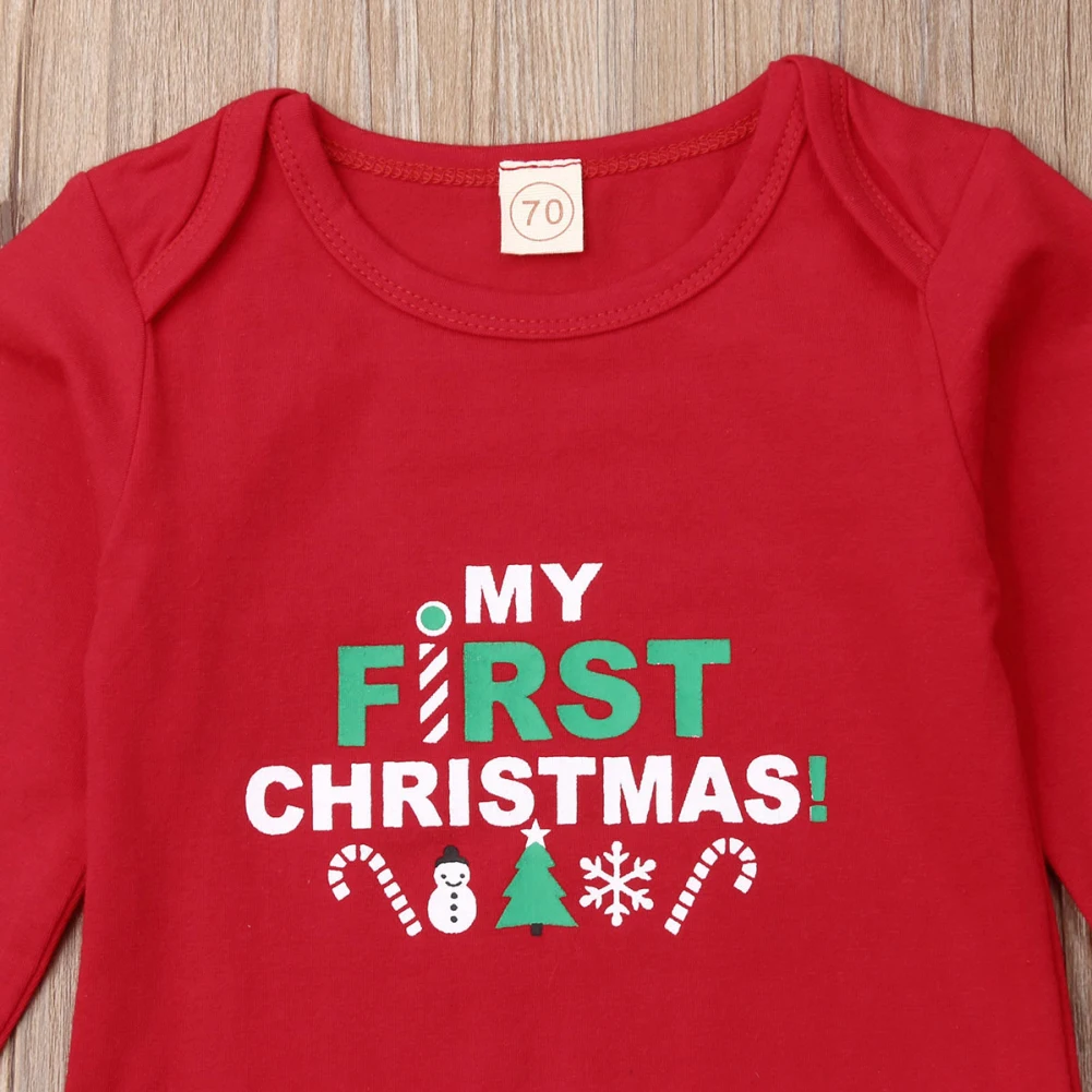 Детская одежда для новорожденных девочек Pudcoco комбинезон с принтом My First Christmas