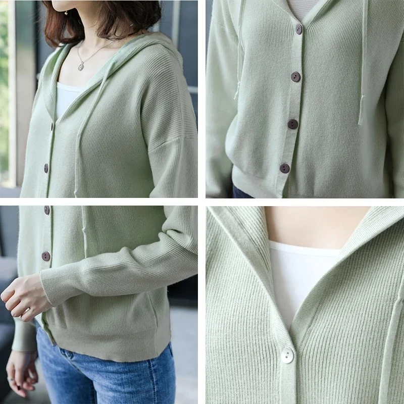 Осенне-зимние свитера повседневные однотонные с длинным рукавом и капюшоном