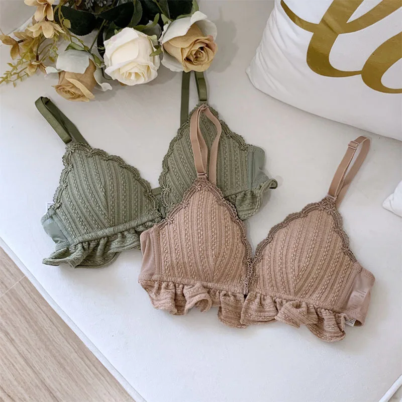 Roseheart/Осенняя женская мода зеленый беспроводной женский бюстгальтер кружевной с