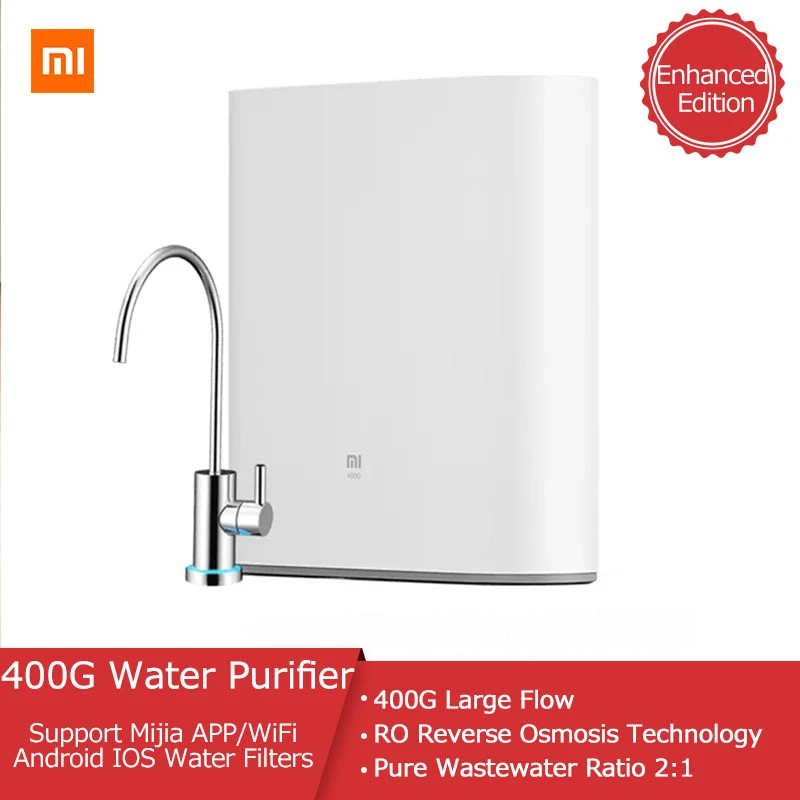 

Xiaomi очиститель воды улучшенная версия 400G RO обратный осмос фильтр для воды Поддержка WIFI Mijia APP Android IOS бытовой инструмент