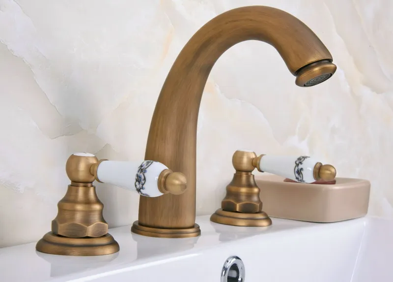 Винтажный античный латунный смеситель man079 для ванной комнаты с двумя ручками и 3