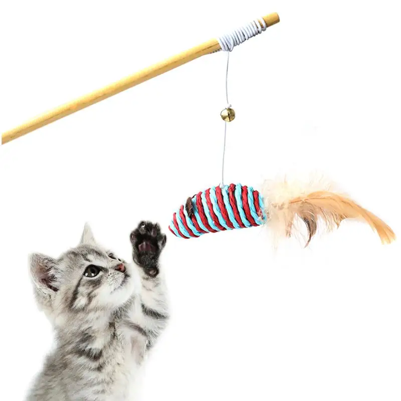 1 шт. игрушка тизер для кошек деревянный искусственный мышки с перьями Форма кошки &quotДразнилка&quot палочка