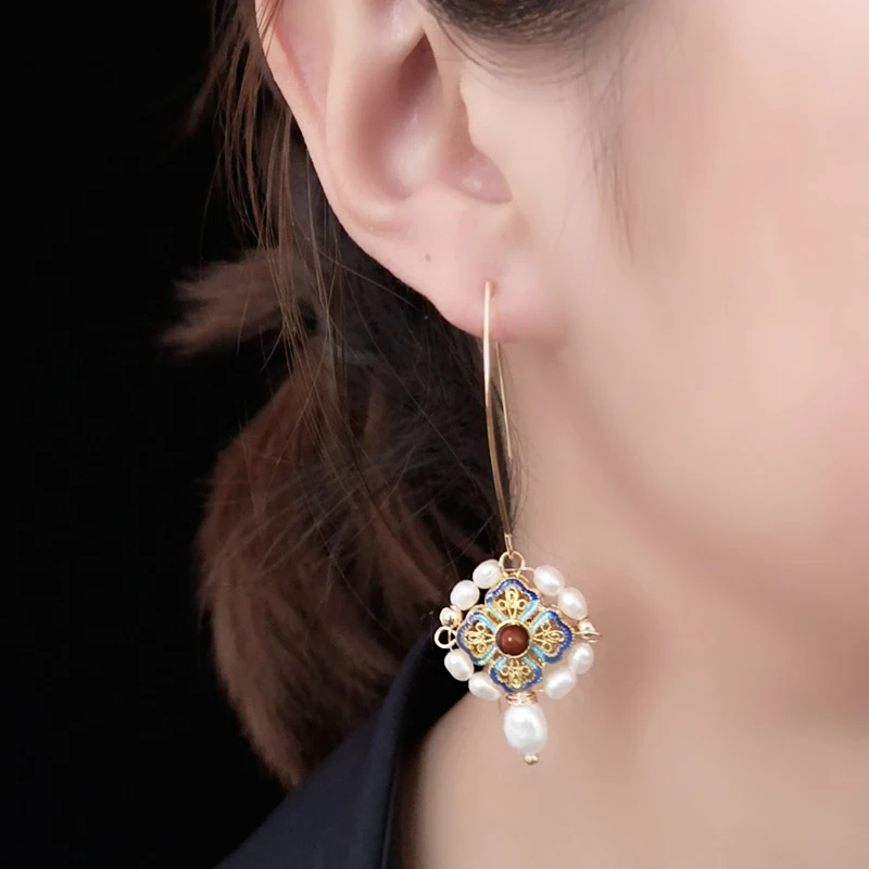 Женские серьги ROYALBEIER элегантные геометрические с натуральным жемчугом для