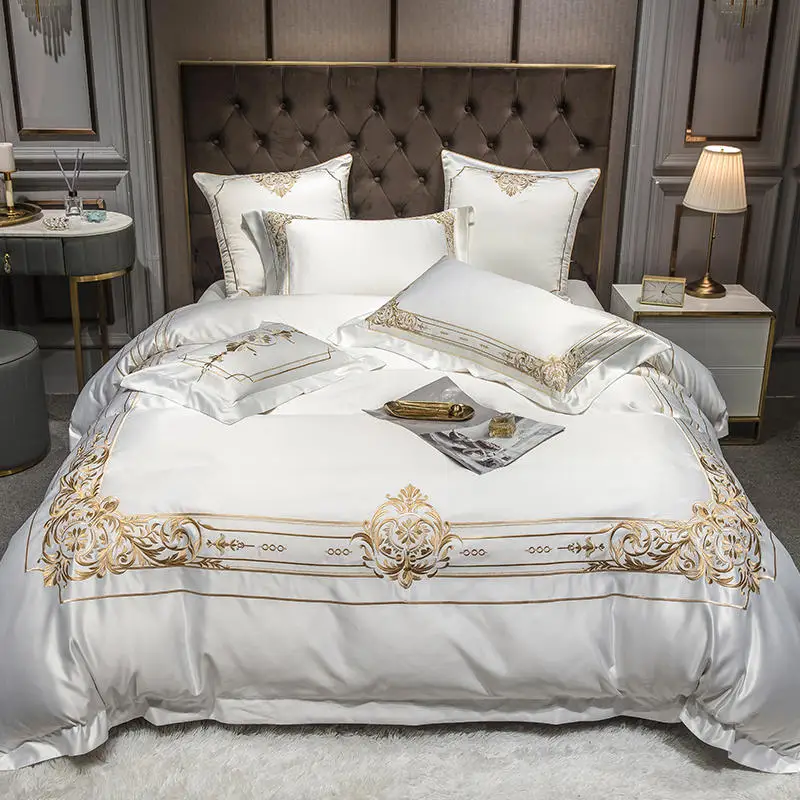 

Pearl White Bedding Set Washed Silk Duvet cover set Long-staple cotton Pillowcases Queen King Size Bed Bed Linen 4pcs 2020 new