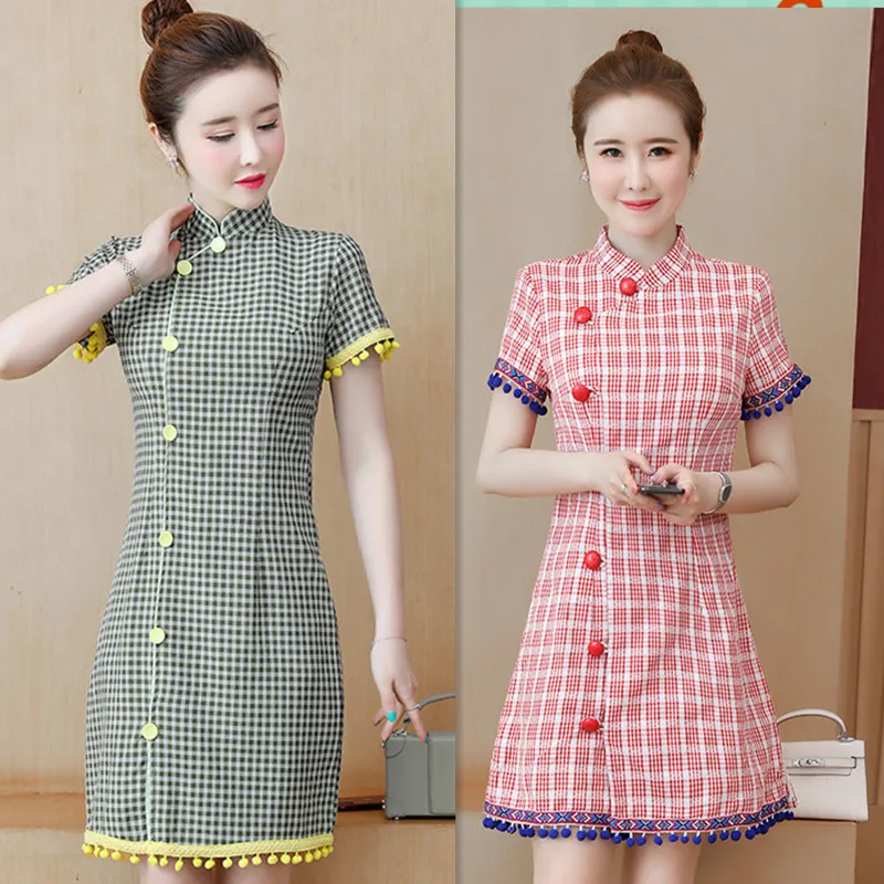 Улучшенный плед Cheongsam для молодых девушек в стиле ретро В китайском Стиль