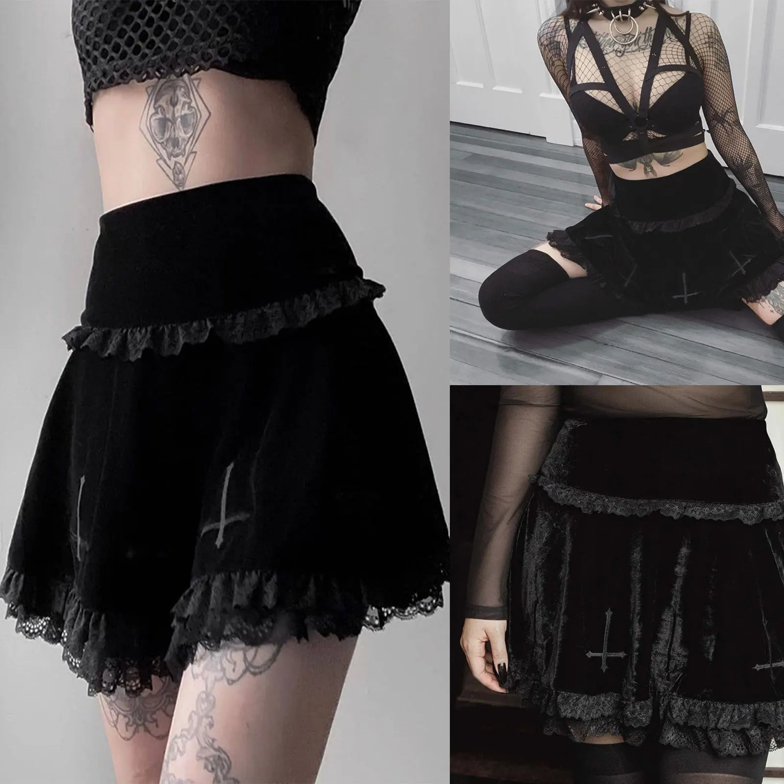 

Sexy Women Skirts 2021 New Fashion Cross Embroidery Ladies Female Stylish Lace Trim Skirt for Party