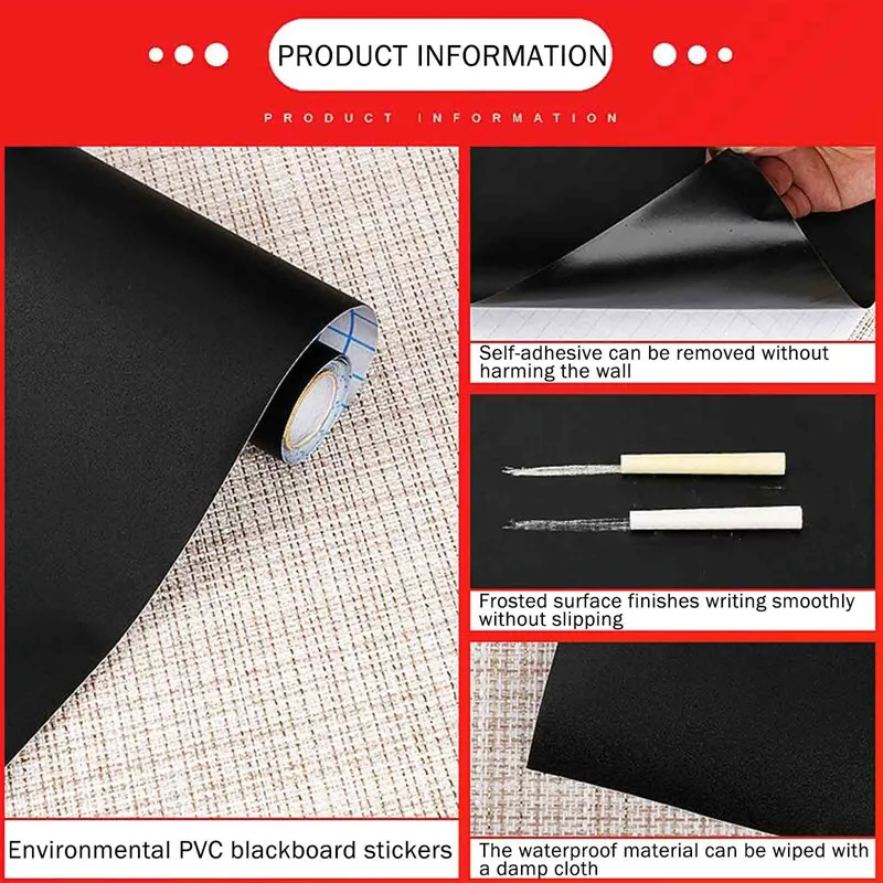 

Large Chalkboard Contact Paper Roll Adhesive Removable Chalkboard Liner Art Blackboard Wall Sticker For Kids Rooms 45X200cm
