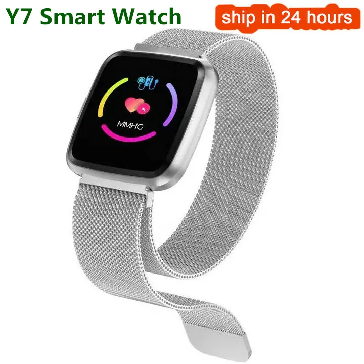 Y7 Смарт часы браслет кровяное давление кислородный спортивный трекер smartwatch водонепроницаемый монитор сердечного ритма браслет для мужчин и женщин - Цвет: metal silver Y7