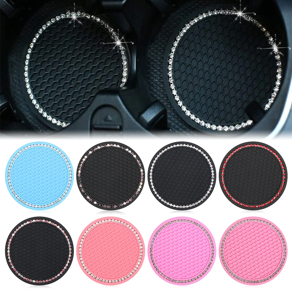 

PVC Car Coaster Auto Cup MatsBling Glitter Acrylic Diamond Insert Coaster Anti Slip Crystal Vehicle Interior Accessories