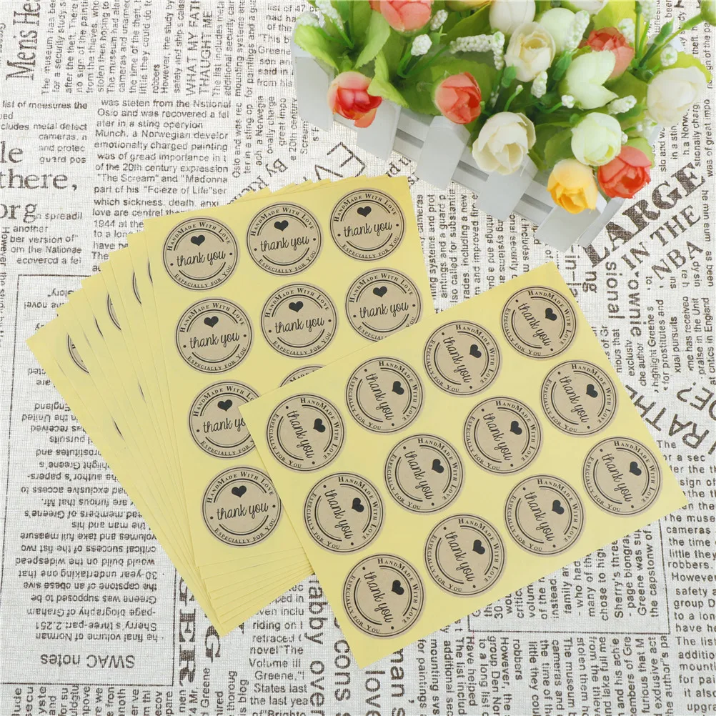 

120pcs Thank You Love Self Adhesive Sealing Stickers Kraft Label Sticker DIY Hand Made Gift Cake Candy Paper Tags