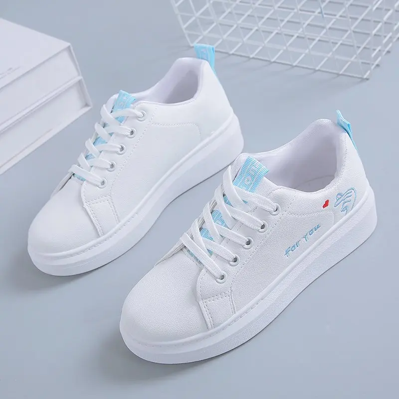 

Women Sneakers 2021Fashion Breathble Vulcanized Shoes Women Pu leather Platform Shoes Women Lace up Casual Shoes White