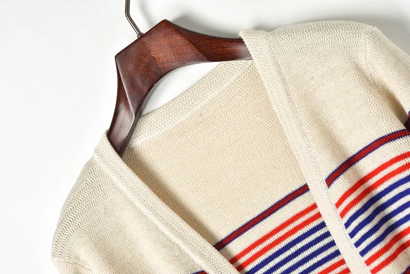 Женский вязаный кардиган в полоску повседневный Свободный с длинным рукавом