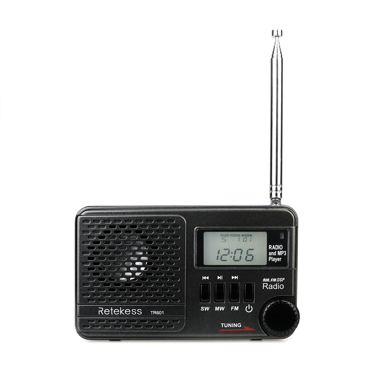 Retekess TR601 FM/AM/SW карманный радиоприемник цифровые часы DSP MP3 плеер выбор шага 9K/10K