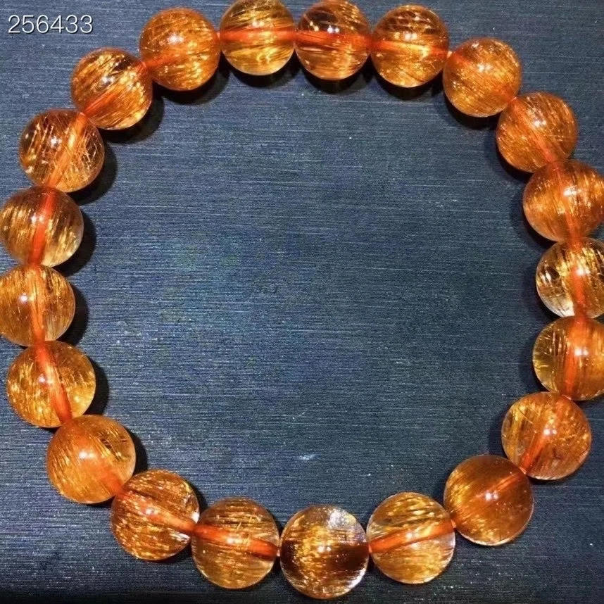 

9.7mm Natural Copper Rutilated Quartz Clear Round Beads Bracelet For Women Men Cat Eye Wealthy AAAAA