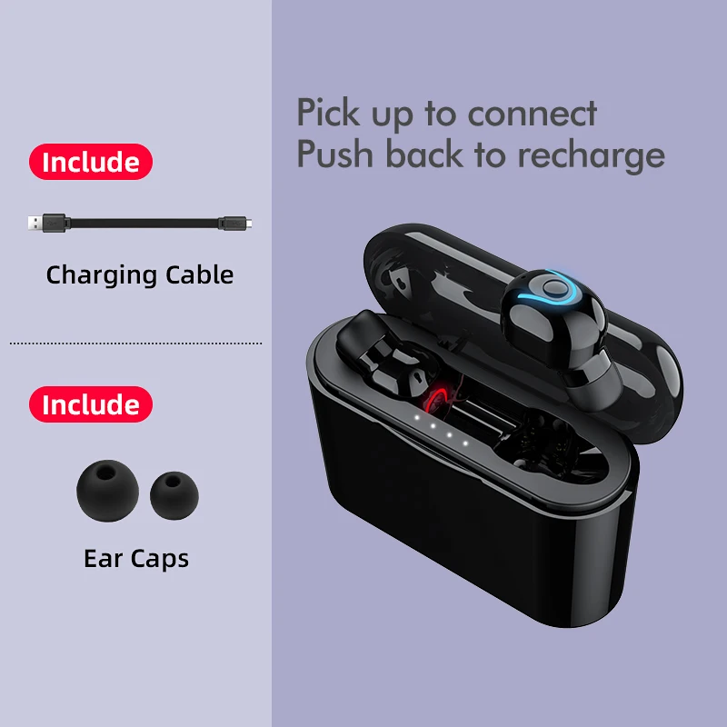 Bluetooth гарнитура, беспроводные наушники, HIFI Звук V5.0, наушники, стерео наушники с микрофоном, зарядная коробка, внешний аккумулятор для смартфона