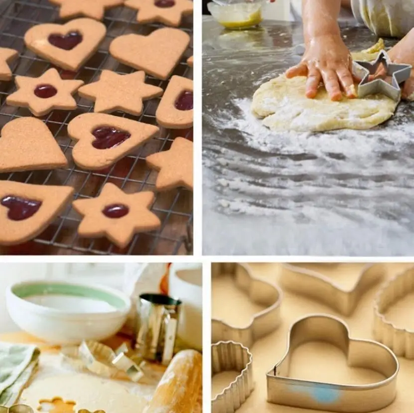 3pcs/set Geometric Star Heart Flower Biscuit Cutter Stainless Steel Egg Mould Cookie Stamp DIY Mold Fondant Cake Decorating Tool - купить по