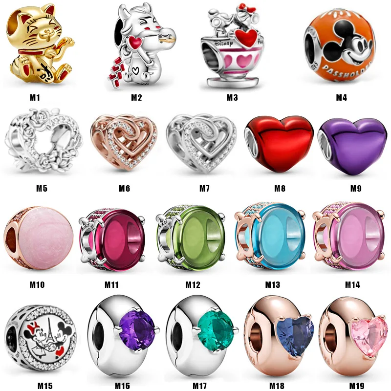 

Open Heart & Rose Flowers Charm Real 925 Sterling Silver Cate Bead Charm Fit Original Bracelet Diy Jewelry Making
