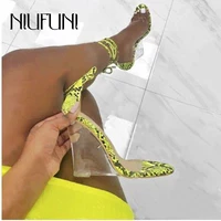 snake pattern ankle strap transparent crystal women sandals 2021 wedges heel clear high heels ladies shoes sexy open toe sandals