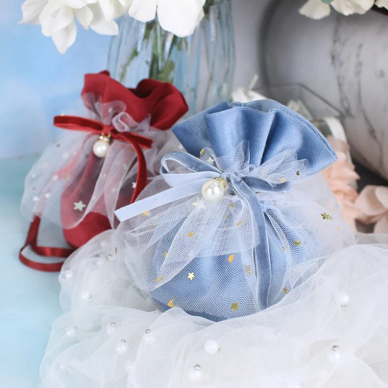 

Velvet Yarn Wedding Candy Gift Bags With Pearl Baby Shower Chocolate Package Bag