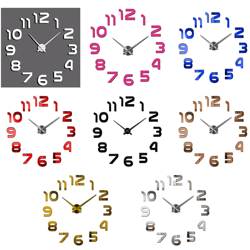 3D DIY акриловые безрамные большие настенные часы Horloge бесшумные наклейки Клейкие