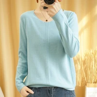 2020 spring new 100 cotton linen shirt woman o neck long sleeve pullover loose casual solid color base knitted cotton sweater