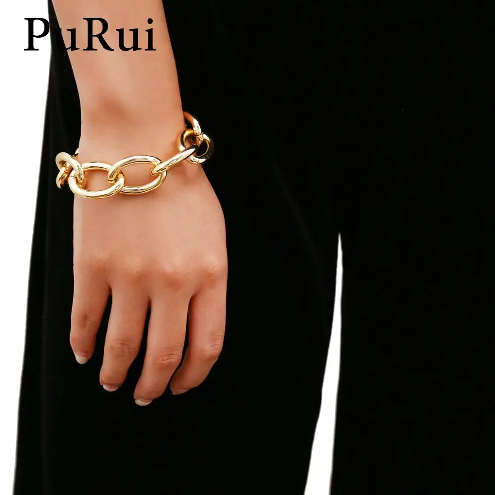 Браслеты PuRui с кольцами и звеньями цепи для женщин браслеты подвесками золотого