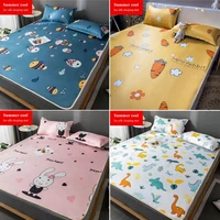 wostar washable summer ice silk bed mat cartoon print adult children cool cozy sleeping mat foldable portable bed protection pad
