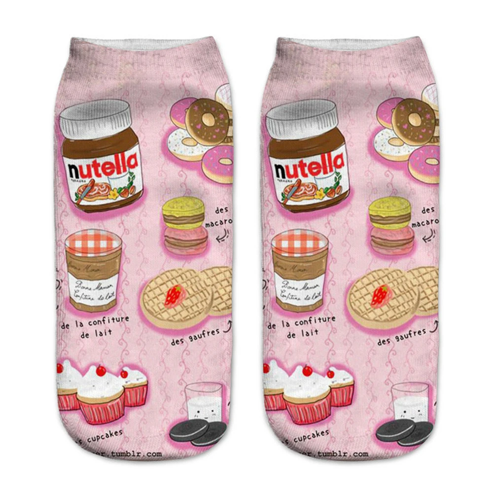 Новинка; забавные носки с 3d принтом; милые носки унисекс с надписью «nutella»; Лидер продаж; женские модные носки с героями мультфильмов; mujer; носки с пончиками; Прямая поставка