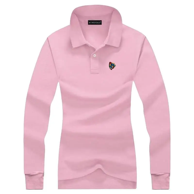 Рубашка-поло женская с вышивкой 100% хлопок длинным рукавом повседневная