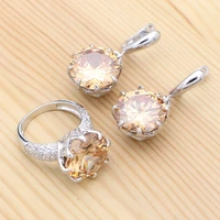 925 silver jewelry set vintage ring earrings champagne cubic zirconia classic ring jewellety for women