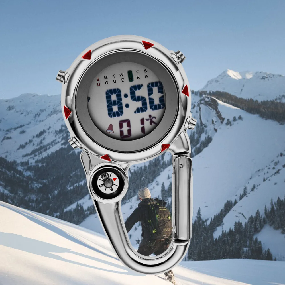 

Часы с цифровым дисплеем, светящиеся многофункциональные электронные карманные часы с карабином, хронограф, будильник, часы с компасом и по...