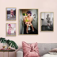 fashion toilet girl wall art sexy lady smoking drink canvas painting posters and prints wall picture for bathroom bar decor