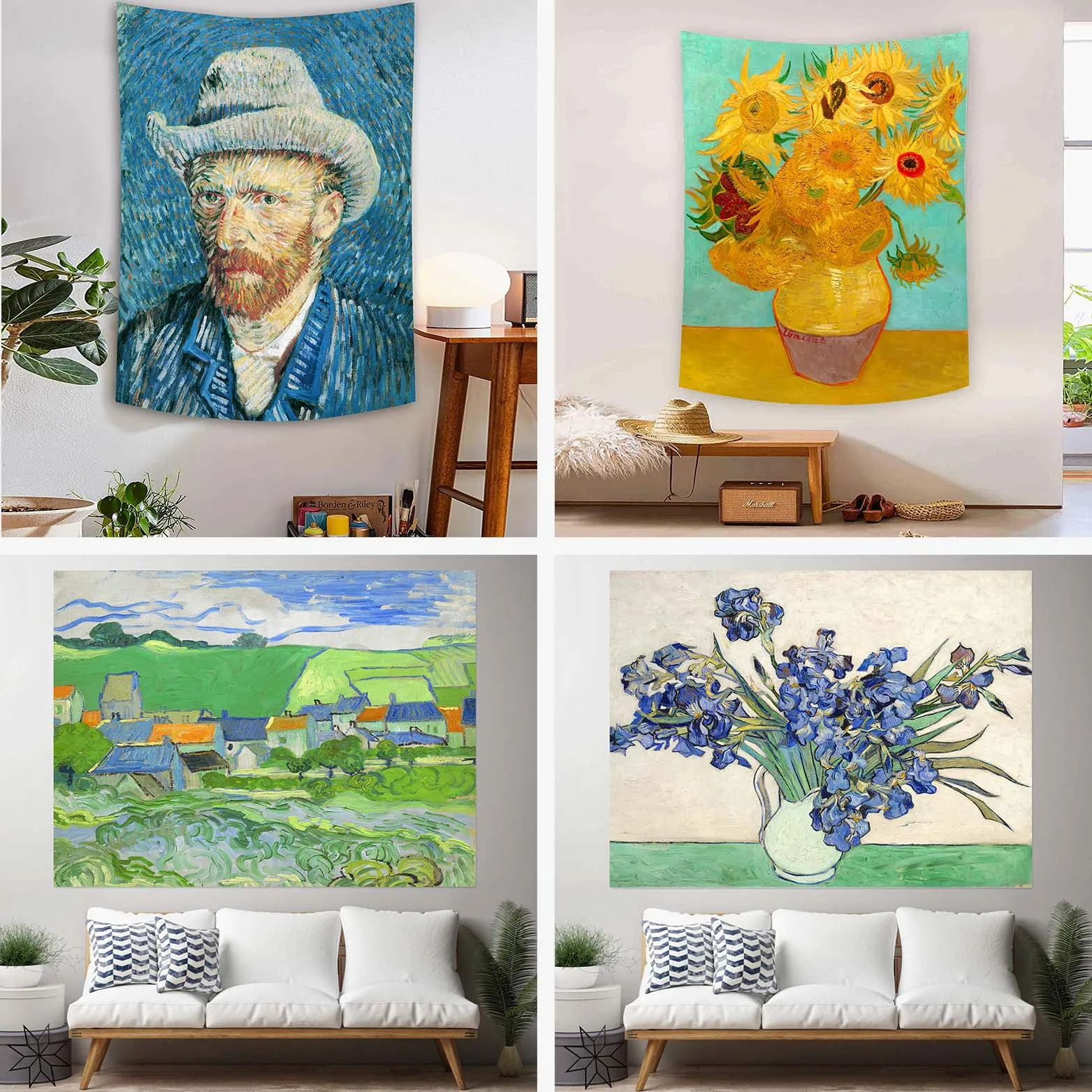 

Geometry Famous Van Gogh Print Tapestries Wall Hanging Sunflower tapestry Decorative Blanket Fabric Bedroom 200x150cm Large