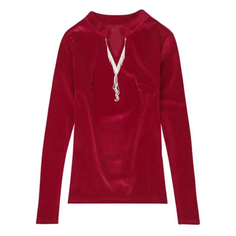 

Velour Blouse Women Shirts 2019 Autumn Long Sleeve V-neck Diamonds Fashion Womens Tops and Blouses Plus Size Casual Blusas Mujer