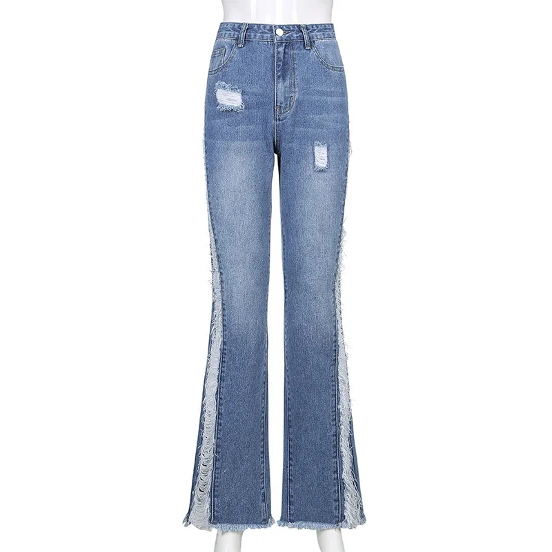 

Mozision Hollow Out High Waist Jeans Women Solid Slim Sexy Denim Pants Ladies 2021 New Solid Slim Trouser Casual Loose Pants