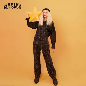 Женский джинсовый комбинезон ELFSACK, повседневный комбинезон с мультяшным принтом, винтажные Прямые корейские женские Комбинезоны на зиму 2020