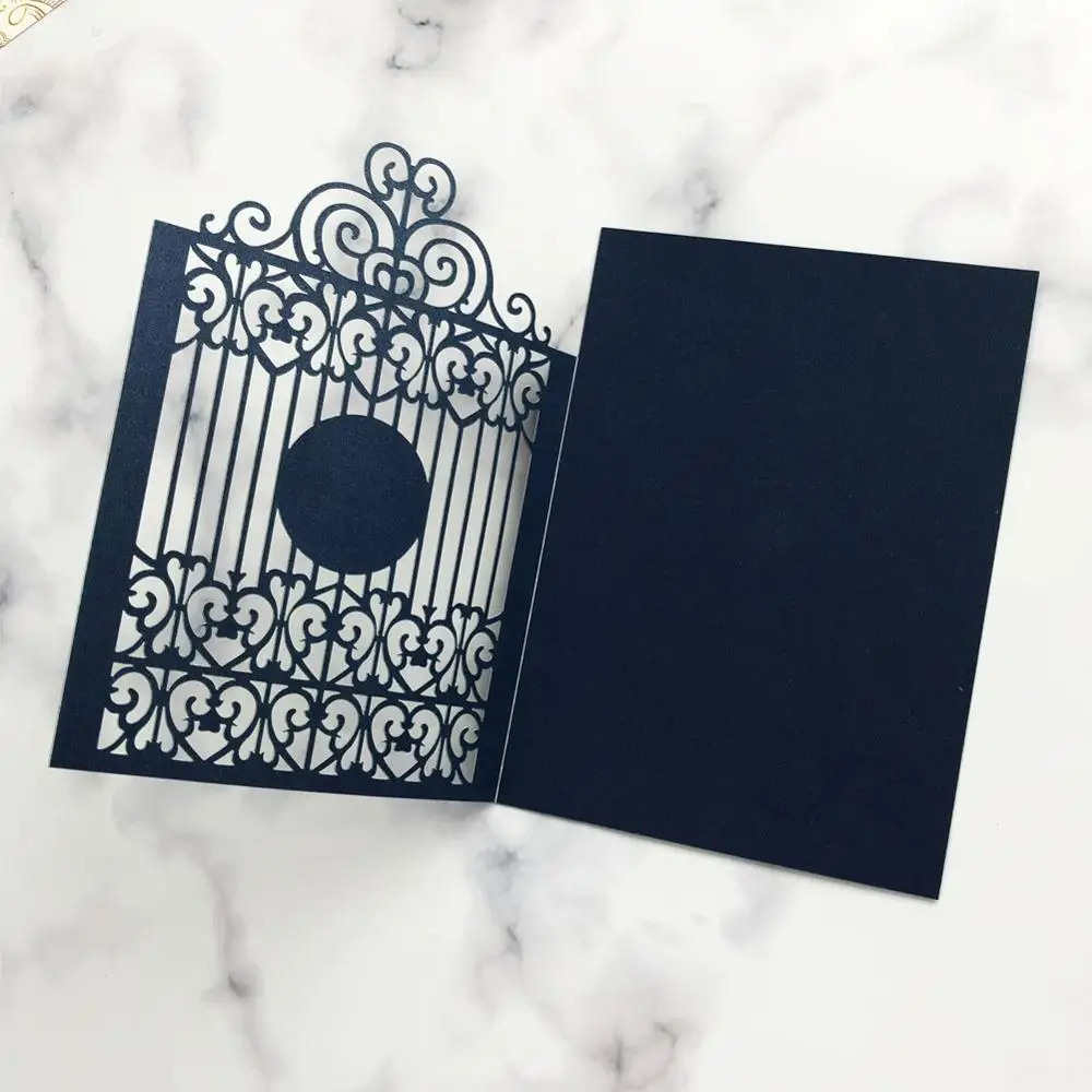 

50pcs Gold Blue Silver Pearl Paper Laser Cut Wedding Invitation Card With 24 Colors Personalized Wedding Decor Party Supplies