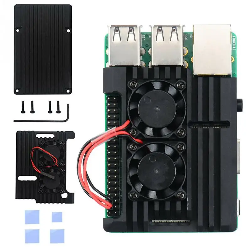 Fit For Raspberry Pi 4 Model B Case Protective Armor Metal Box Shell Enclosure Radiating Plate w/ Cooling Fan | Автомобили и