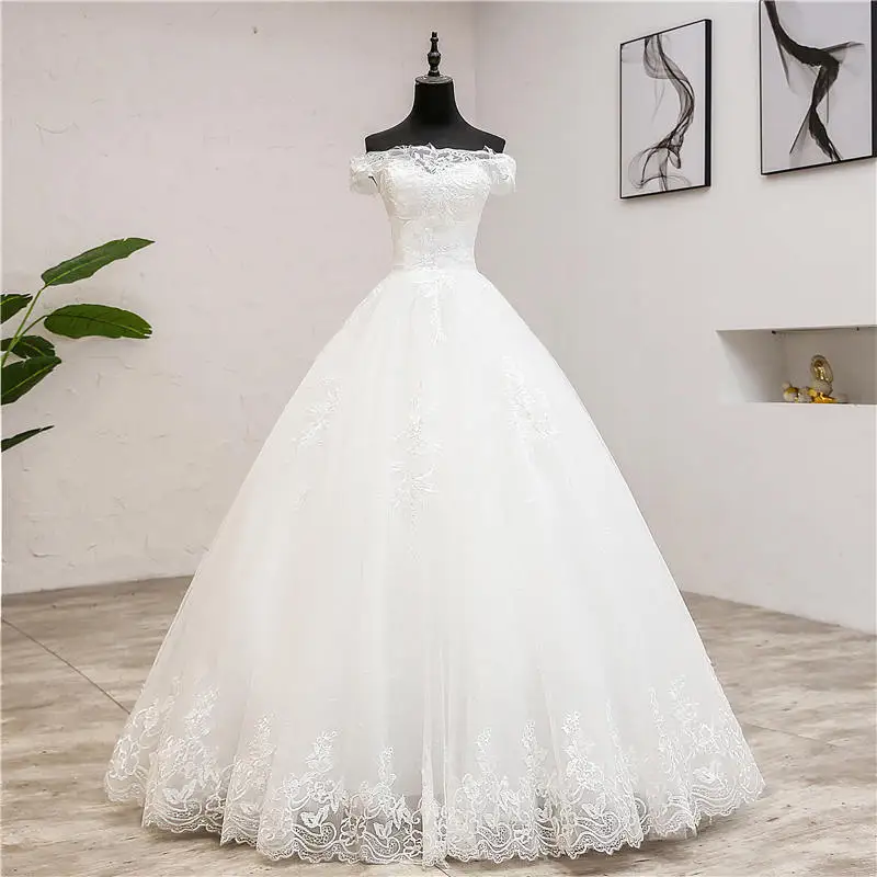 D980 off white Новейшее свадебное платье De Mariee Grande, кружевной вырез лодочкой, бальное платье принцессы с открытыми плечами, большие размеры, винтажные невесты 7 - Цвет: D980 off white