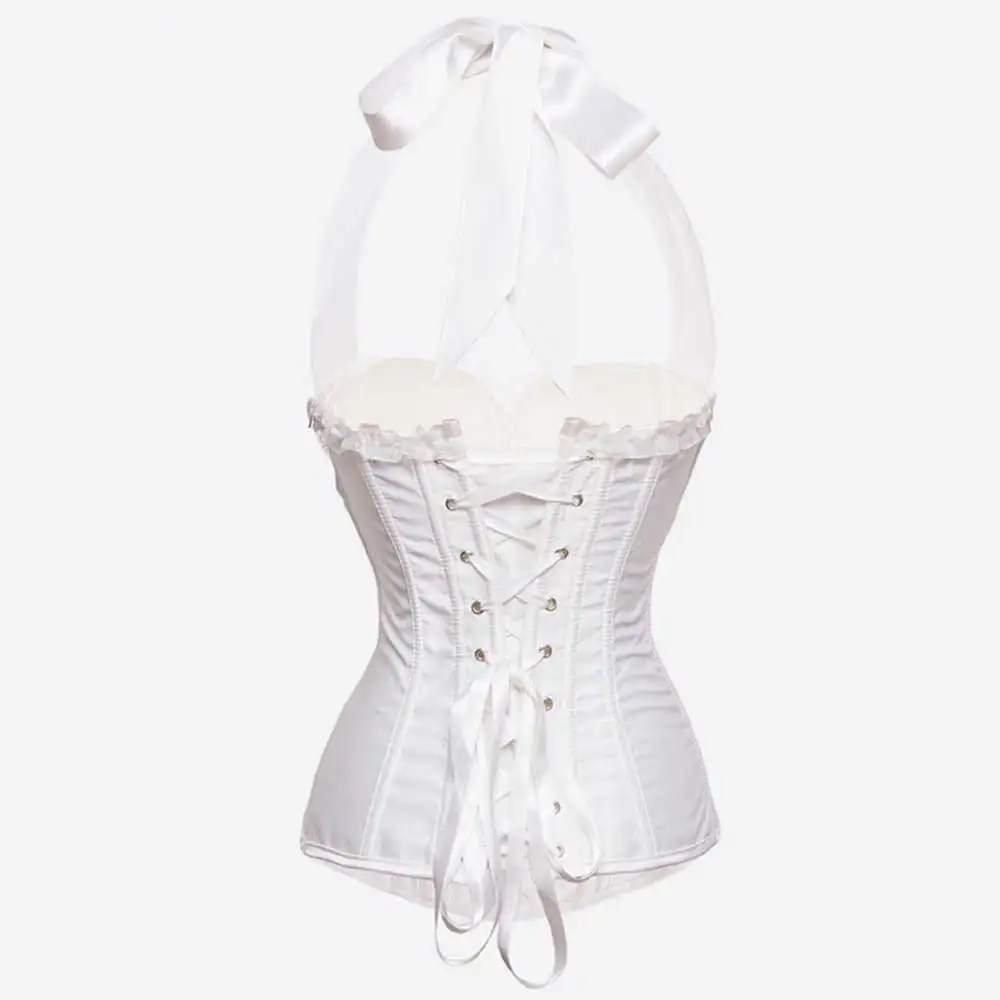 

Sladuo Sexy Gothic Satin Bows Halter Overbust Corsets And Bustiers Waist Trainer Plus Size Victorian Vintage Lingerie Corselet