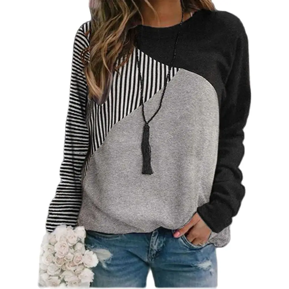 

Женский свитшот в стиле пэчворк, повседневный свободный элегантный пуловер с длинным рукавом и принтом, подходящий по цвету, весна-осень 2021