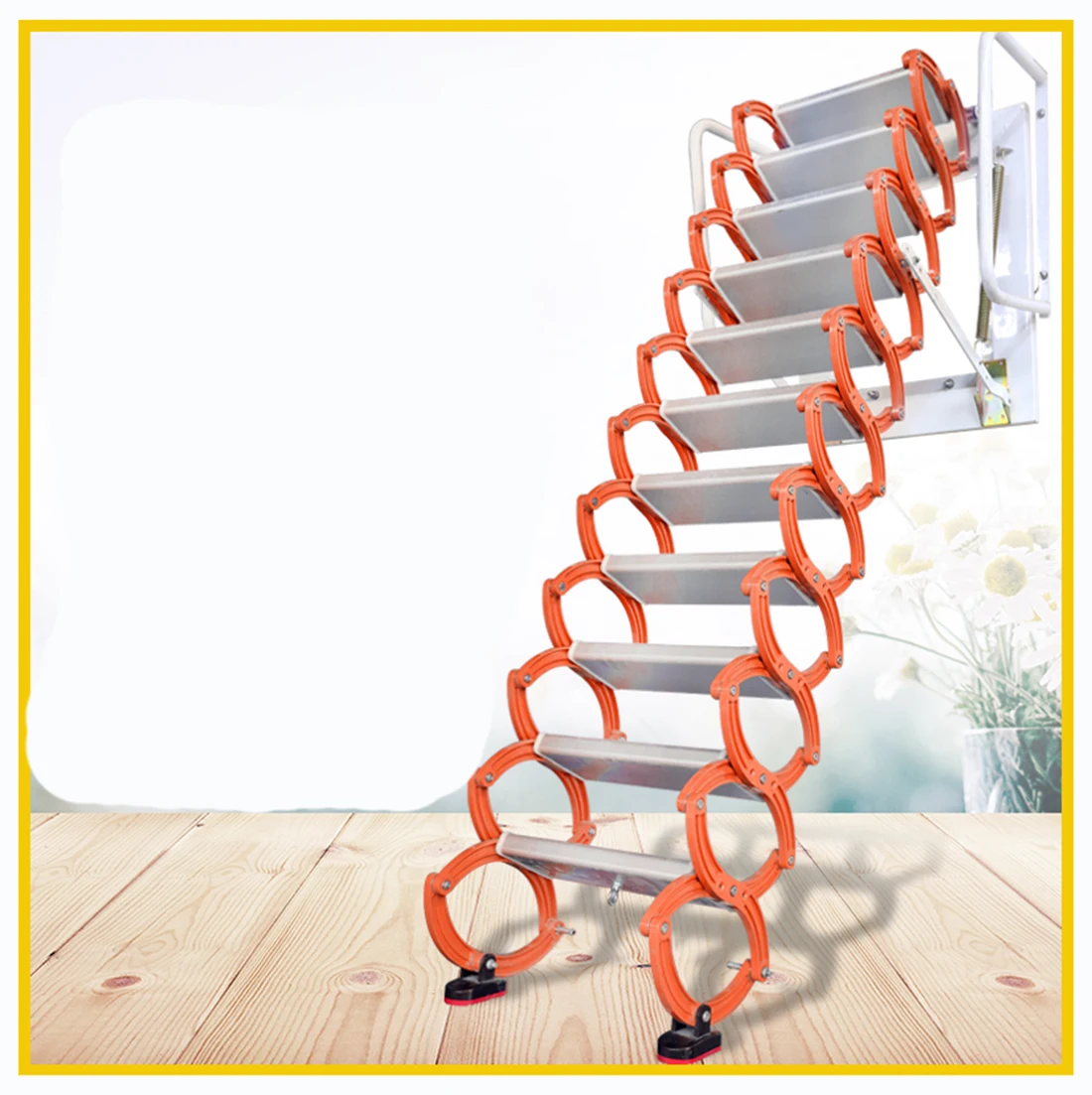 Aluminum Telescopic Attic Ladder Home Folding Stairs  Loft Pull Down Ladder Hinge with Handrails